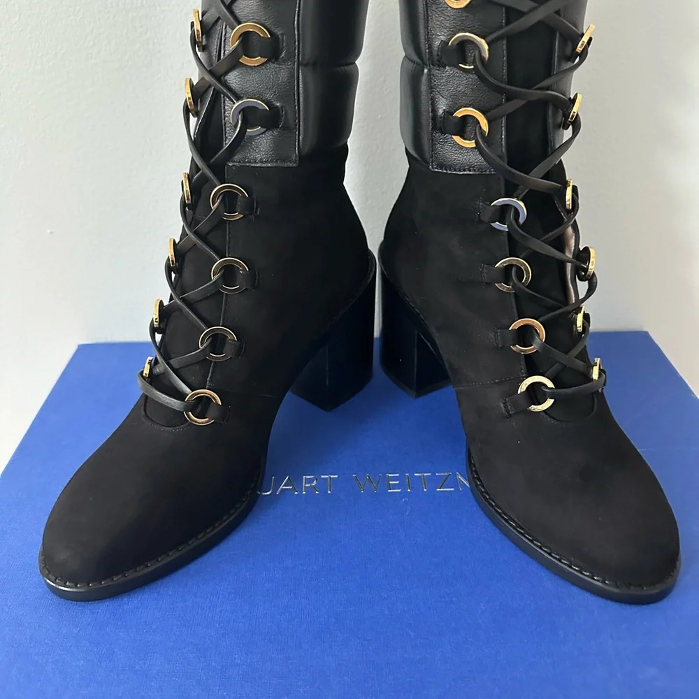 BNWT Stuart Weitzman Watson Tall Block-Heel Combat Boots - Picture 5 of 9